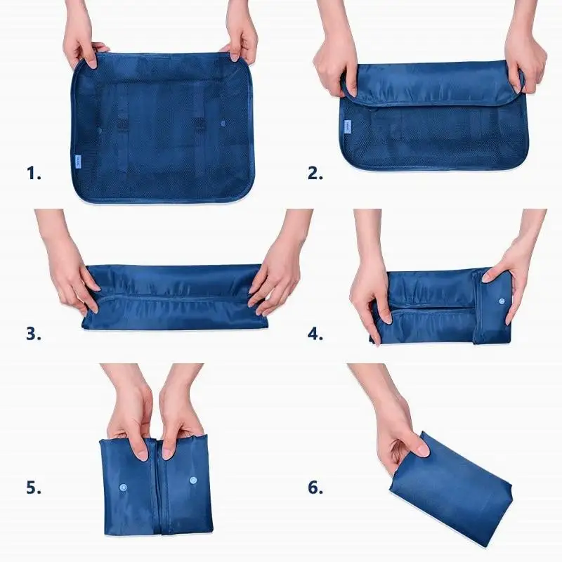 6pcs Lightweight Foldable Suitcase Organizer Unisex Travel Packing Cubes with Zipper Closure Fashionable Luggage Storage Bag Set