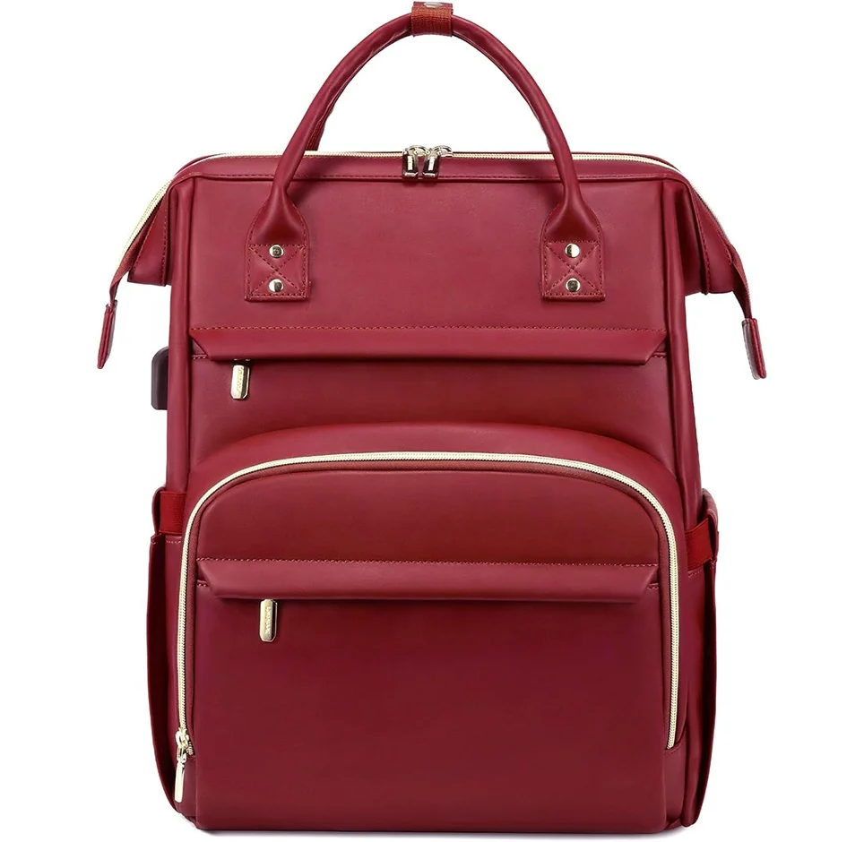 Haoen Custom Hot Sale Leather Laptop Brown Backpack for Women 15.6 Inch Computer Laptop Bag