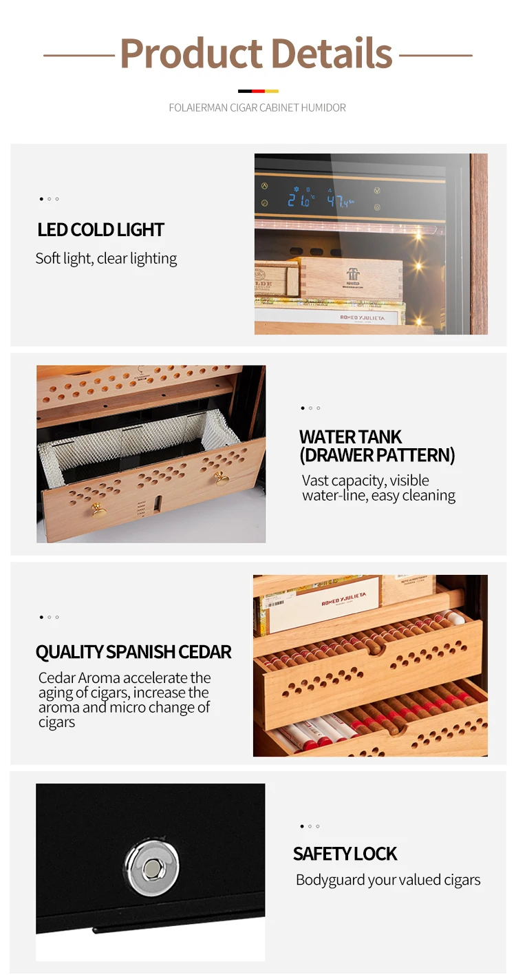high quality unique smart design electrical cigar display cabinet wood cigar cabinet humidor large