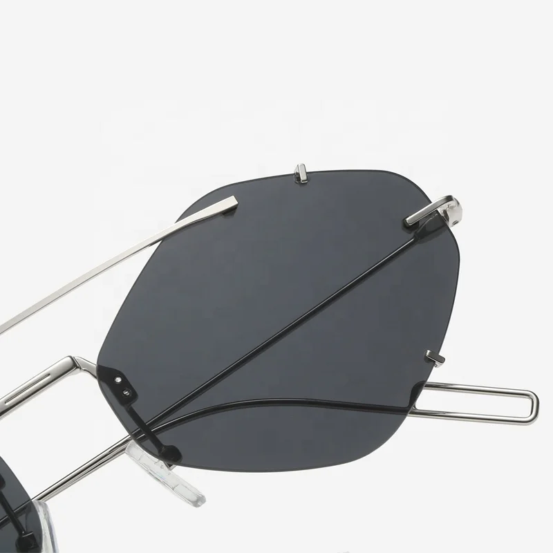 Fashion hexagonal  okey ultralight metal rimless frameless sunglasses