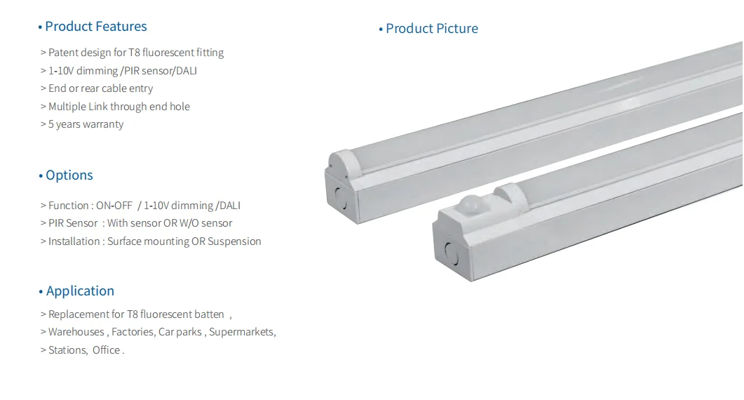 150cm 4000k T8 LED Linear Link T8 Batten Light With PIR Sensor emergency fitting LED batten light
