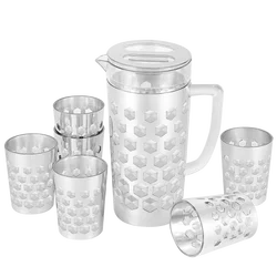 Custom Logo Food Frade Water Jug  7 Piece PS BPA FREE Tea Pot Golden Printing Water Pitcher