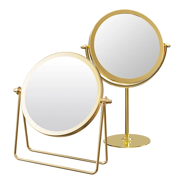 Mirror Iron Art High Foot Round Shape Table Desktop Meta Gilded Plated Adjustable Rotating Desk Makeup Home Decor Makeup Mirror