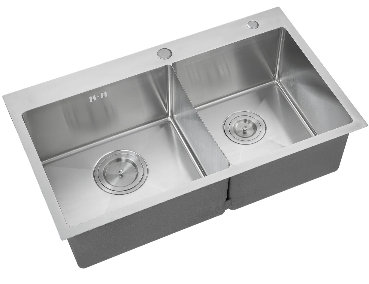New Kitchen Sink Double Durable Bowl Handmade Double Bowl 304 Stainless Steel Modern Square YF-D7846A 5 Years Brushed CN;GUA