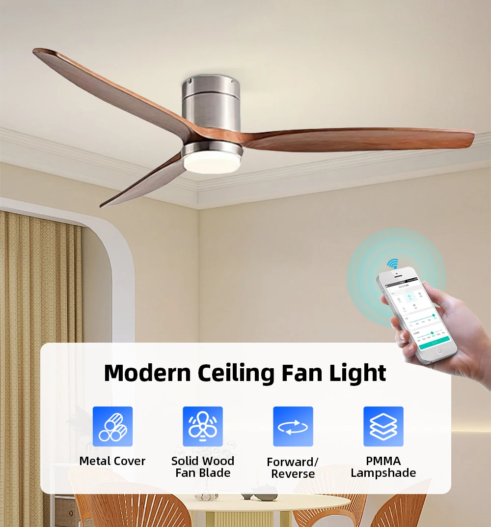 Indoor Restaurant Bedroom 3 Colors Smart Ceiling Fan Light Led Ceiling Fans With Remote Control