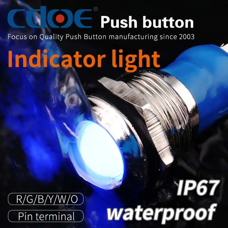 IP67 Pin terminal 8mm dia LED indicator lights Domed head stainless steel signal lamp
