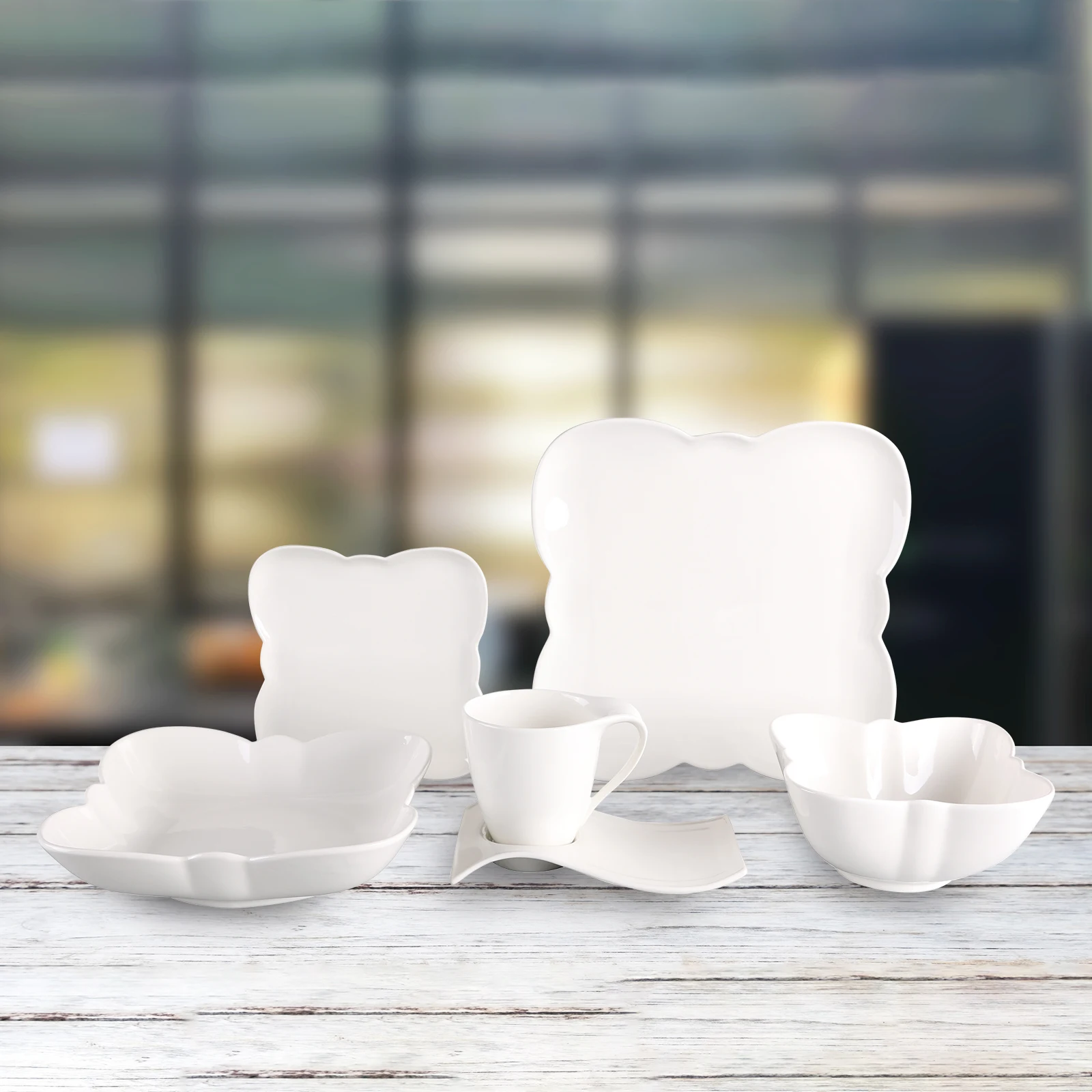Элегантная белая керамическая посуда для ресторана Столовые сервизы миска и набор тарелок из керамики