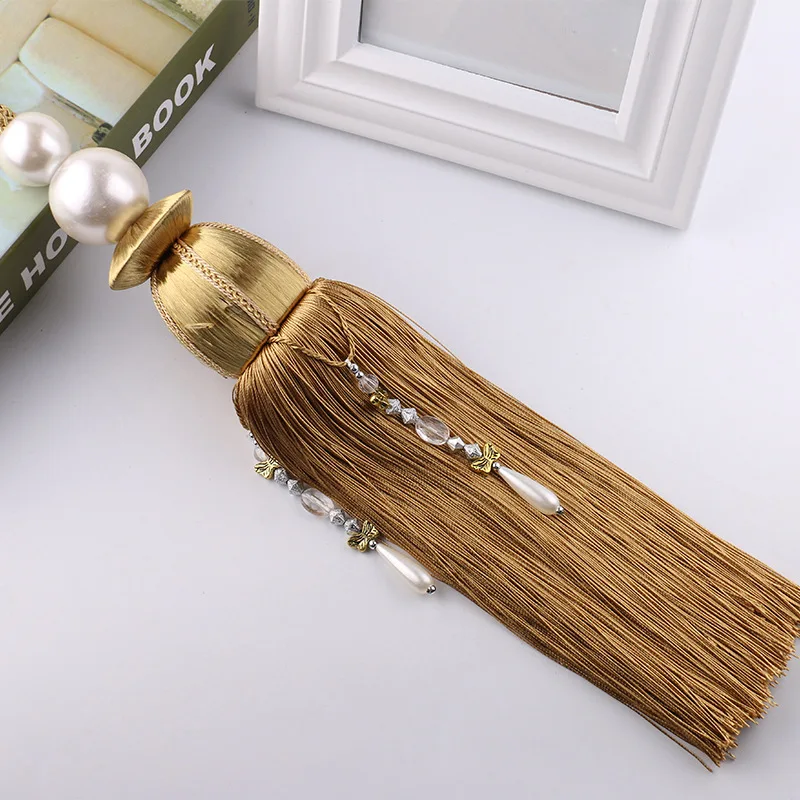 Home Decorative Bonfull Luxury Curtain Accessories Pearl Hanging Ball Tassel Poom Fringe Curtain Wall Rope Tiebacks