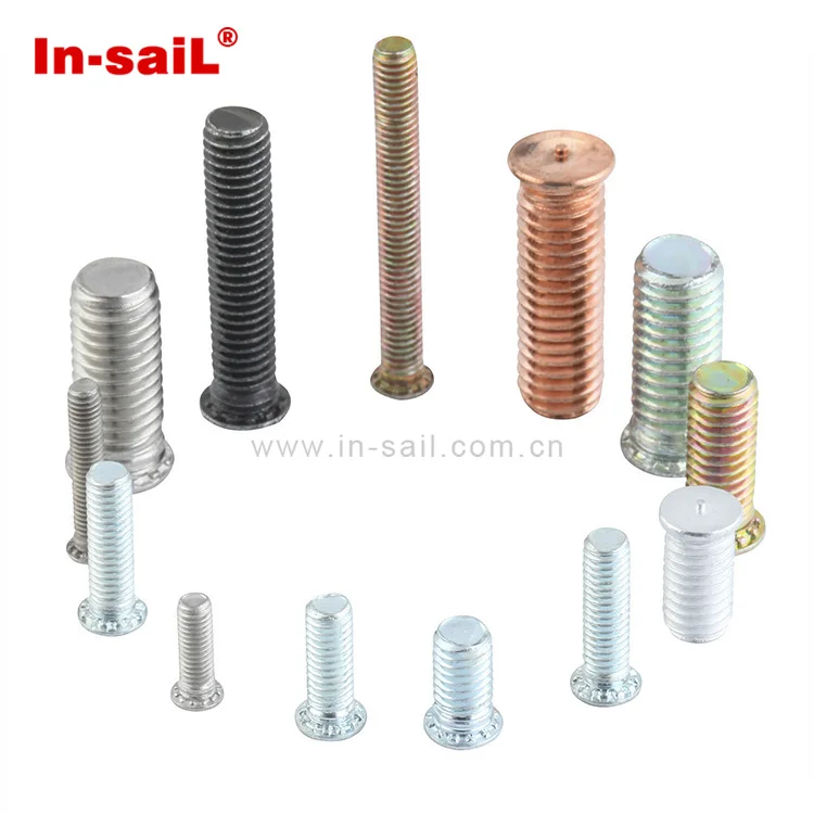 Brass copper-plated capacitor discharge threaded weld stud for sheet metal