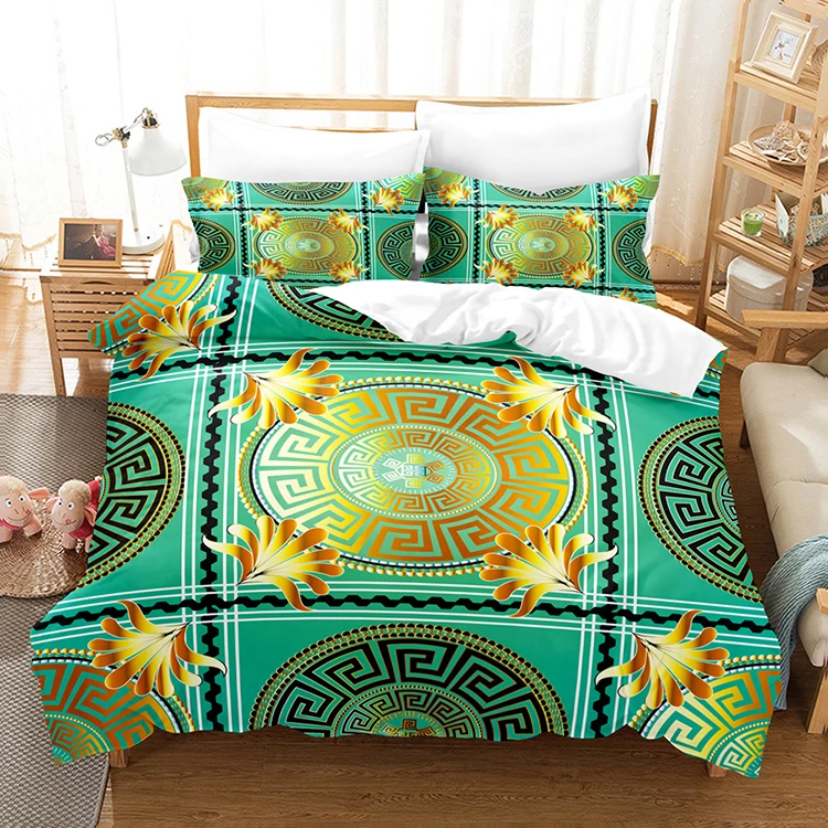 Greek Key Geometric King Size Modern Luxury Summer 3 Pieces Bedding Comforter Sets