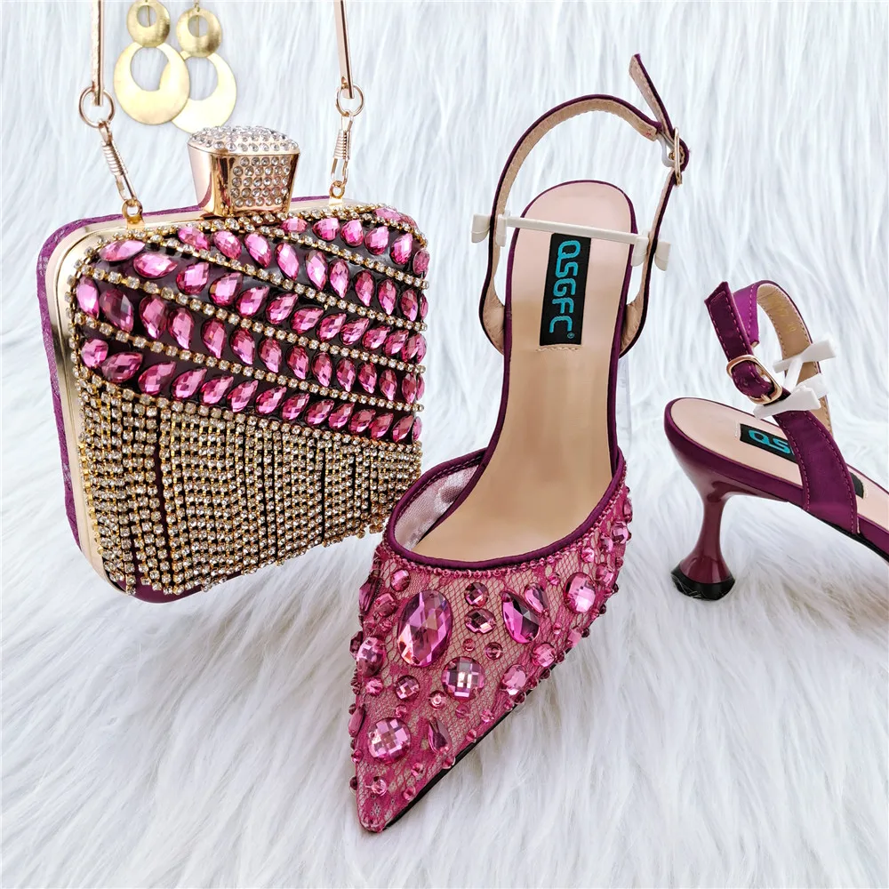 luxury wedding matching women fashion designer shoes and hand bags sets italian matching pouch african