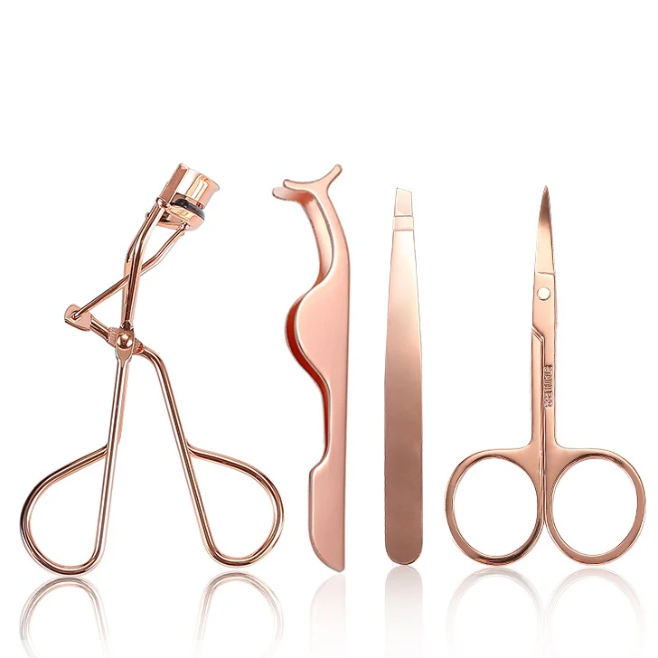 Пинцет для наращивания ресниц Mytingbeauty розового золота с ножницами и упаковочным футляром