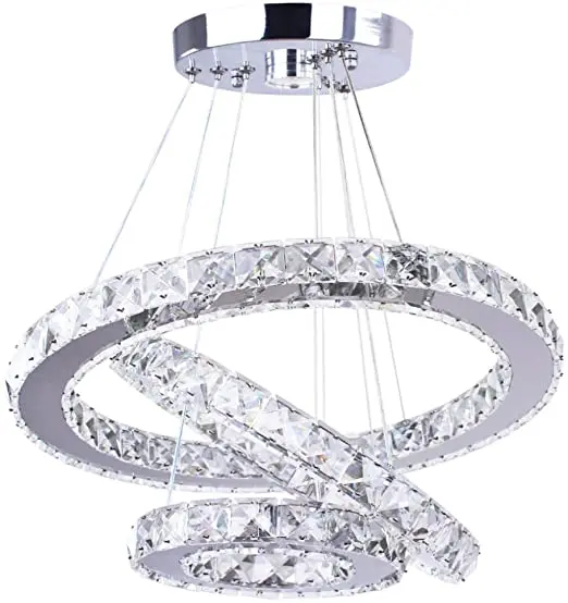 Modern LED Crystal Ceiling Fixtures Dining Room Pendant Lights Contemporary 3 Rings Adjustable Stainless Steel Chandelier