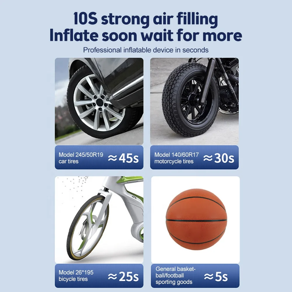 USB C Portable Electric Air Pump Tire Inflator Rechargeable Powerbank for Car Bicycle Motor (Wireless Type c Cable) For BMW