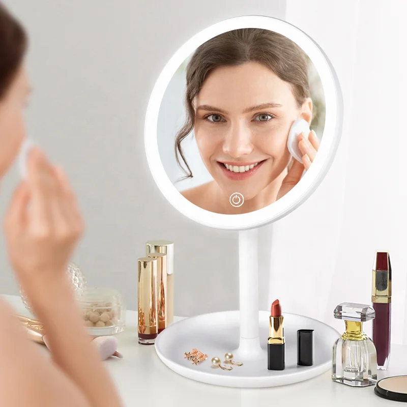 Round Led Table Rechargeable Makeup Free Standing Vanity table Mirror Gms807