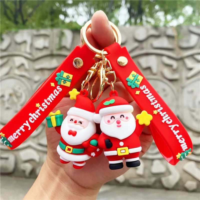 2024 New Christmas Tree Santa Snowman PVC Rubber Christmas Keychain Promotion Gifts Car Bag Pendant Santa Christmas Keychain