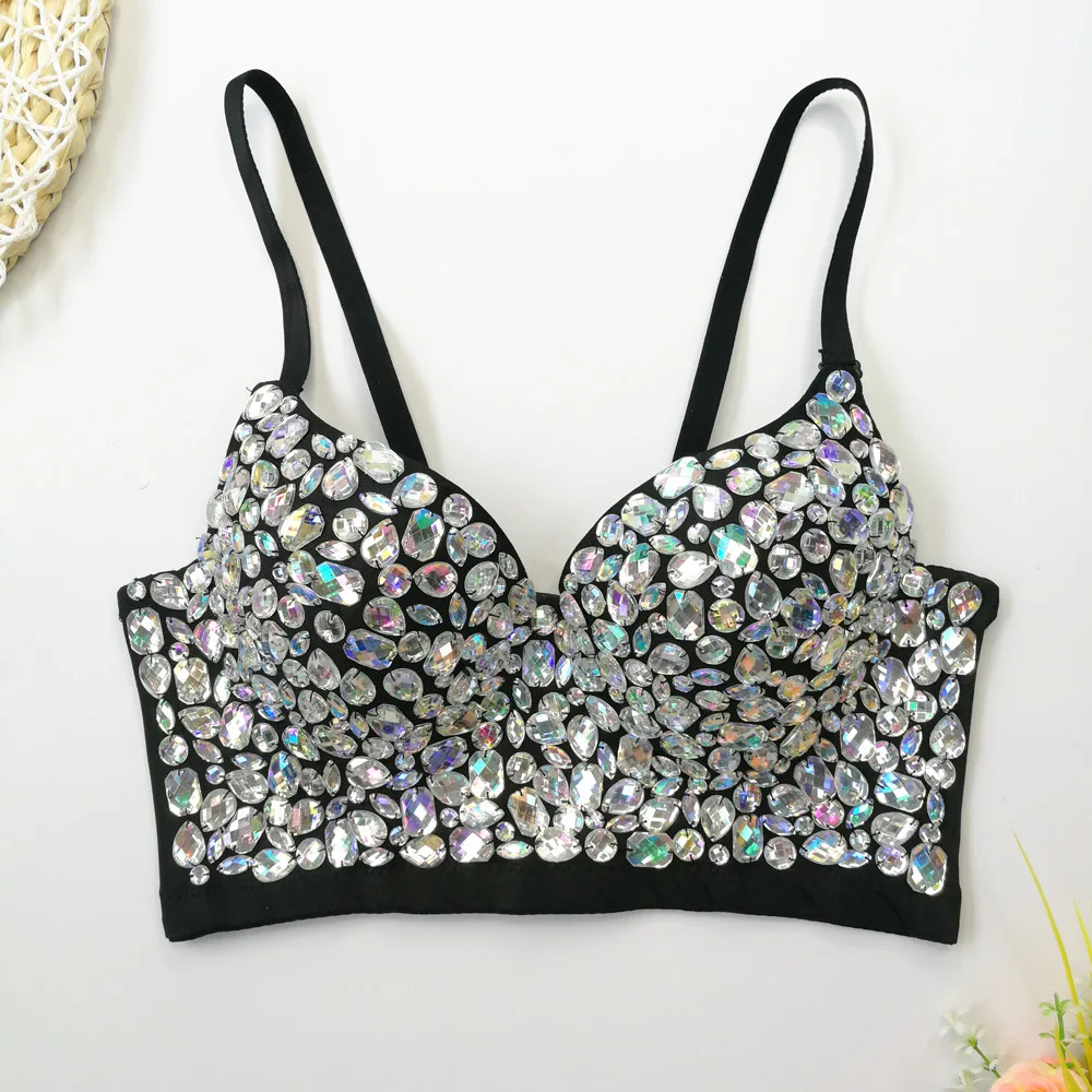2023 New Arrivals Fashion Ladies Rhinestone Bra Top Deep V Ladies Bra Stage Performance Female Belly Dancing Bar Bra For Women