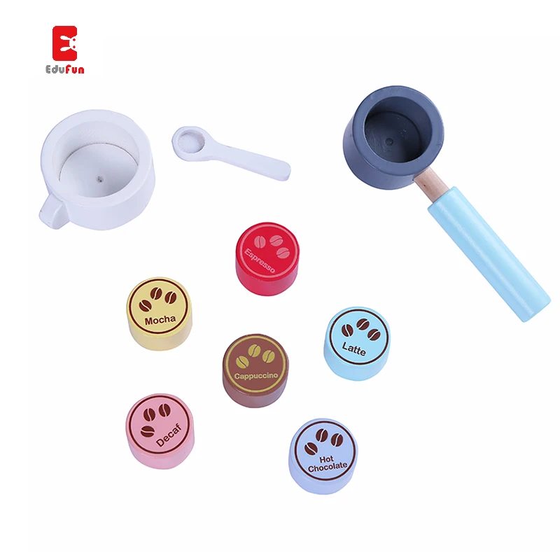 Children Gift funny Montesssori educational Pretend Playing Wooden Kitchen Deluxe coffee machine  Set for Toddler toys
