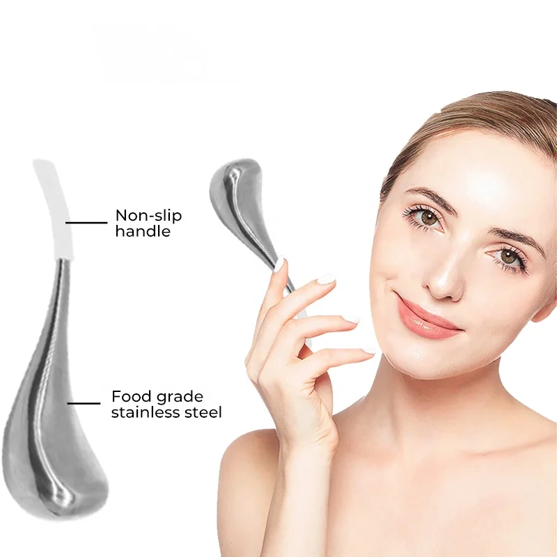 Skin cyro therapy pain relief facial chilling massager spoons handheld stainless steel ice spoon facial massager