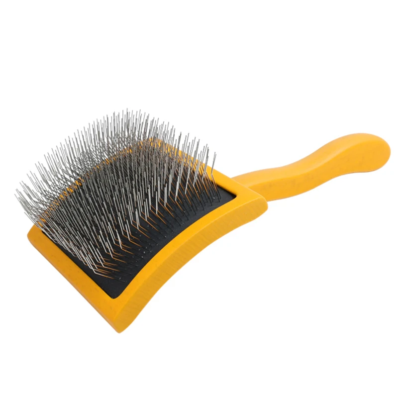 Wholesale Large Coral GroomGrip Coating Curved Wooden Pet Grooming Tool Long Stainless Steel Pin Dog Slicker Brush Cat Comb