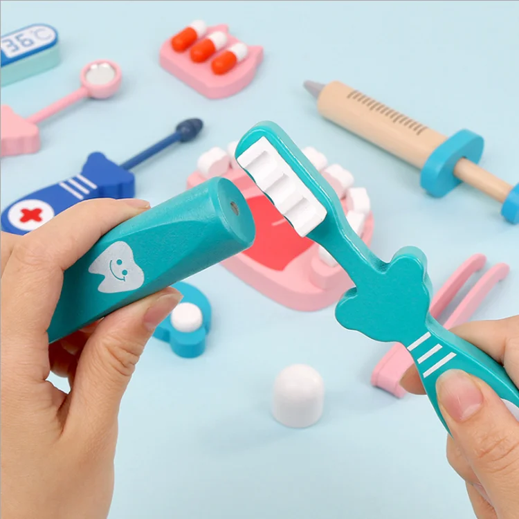 Wooden Pretend Play Doctor DIY  Set Simulation Play set Dentist Medicine Kit Role Play for Kids