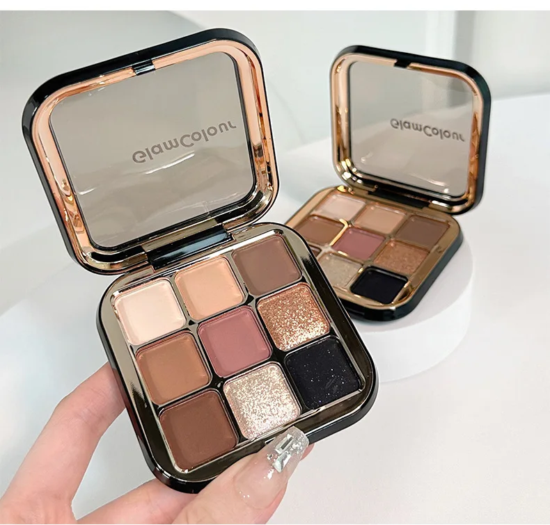 Custom Nine Colors Eyeshadow Matte Fine Smooth Contouring Pearl Shimmer Glitter Brown Eyeshadow Palette Wholesale