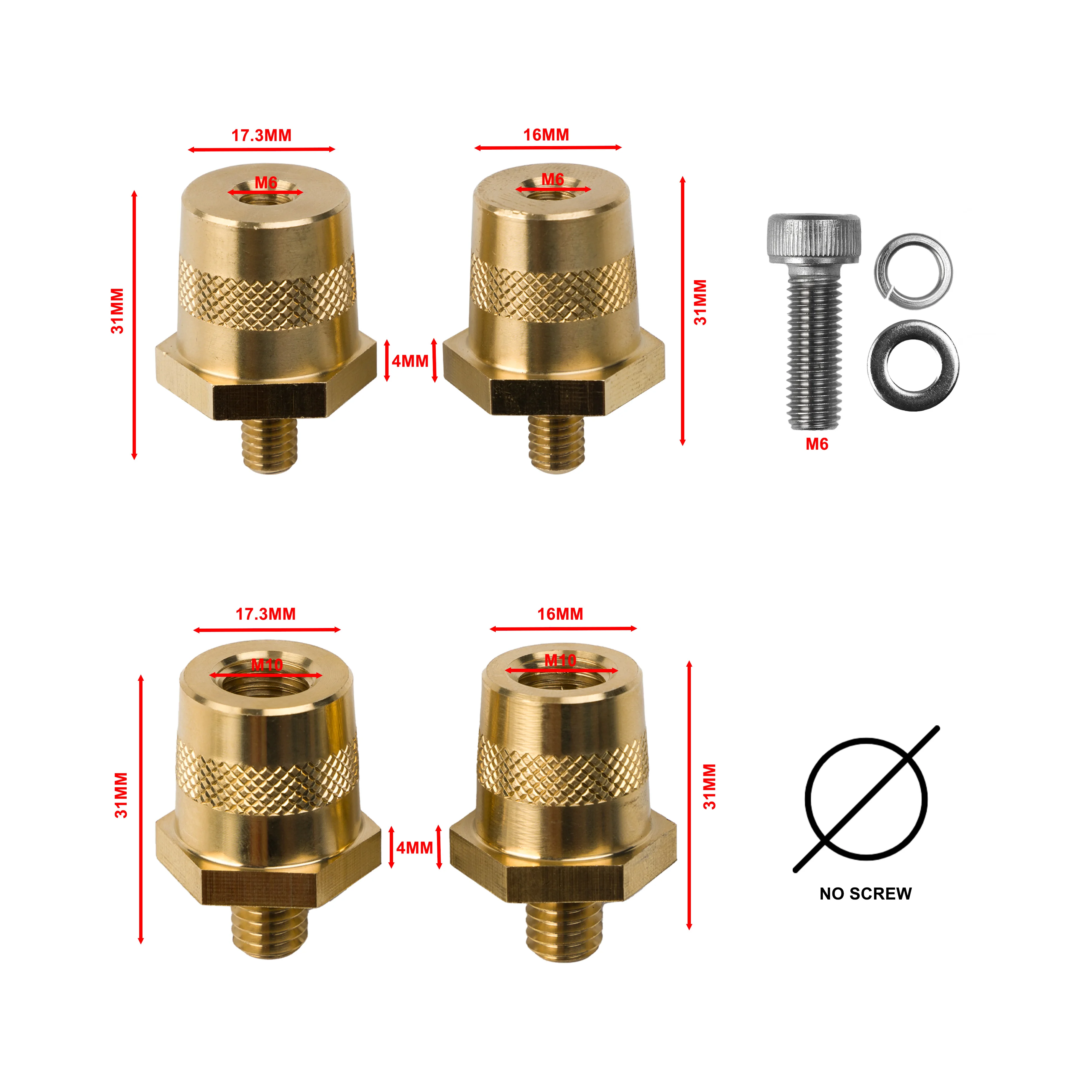 Heavy Duty M6 M8 M10 Auto Car Front H59 Brass Lithium Battery Post Pole Terminal Connectors Adapters with Stainless Steel Screws