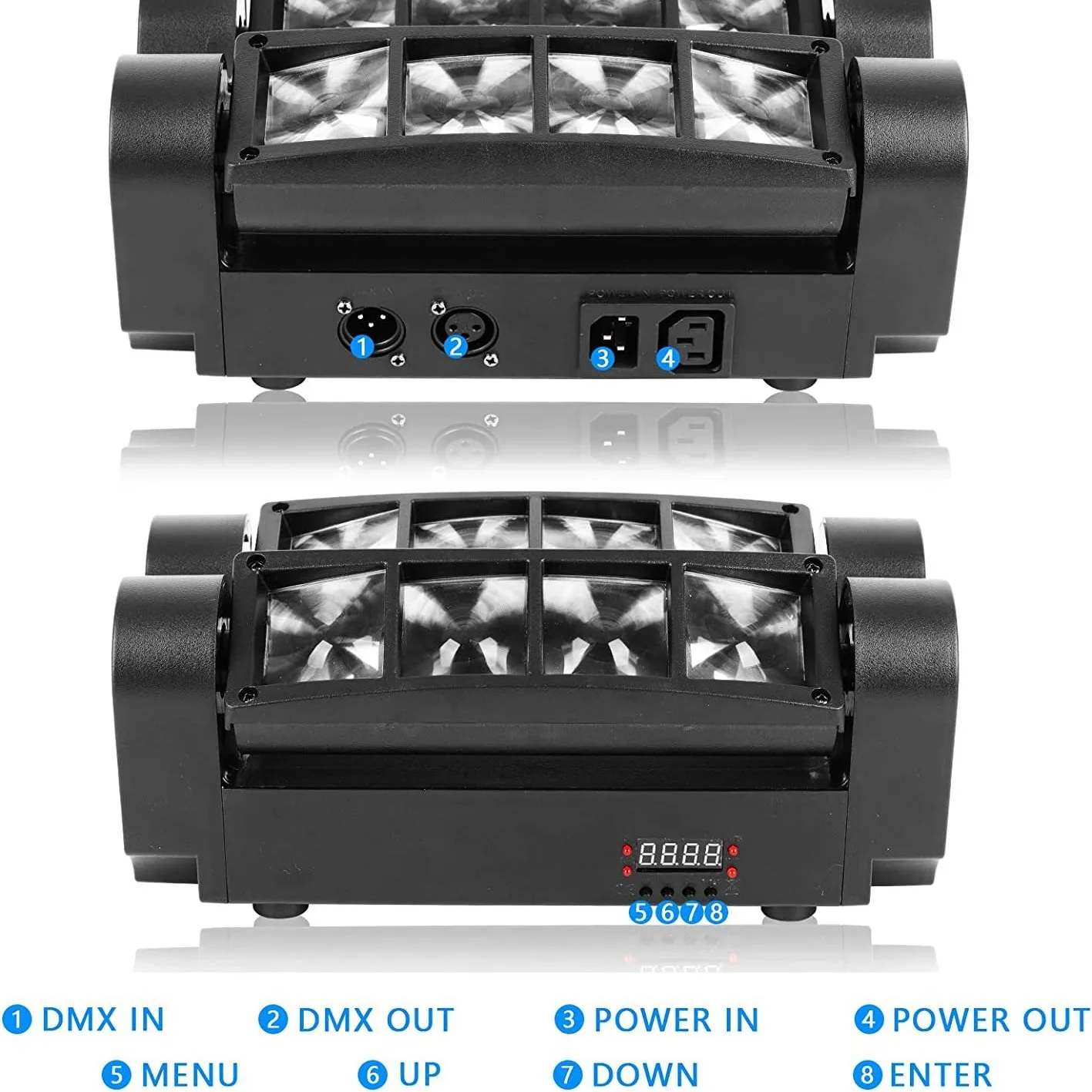 Mini LED 8-Eyed Spider Light RGB Sound Control Moving Head Light DMX DJ Bar 8-Eye Stage Beam Light