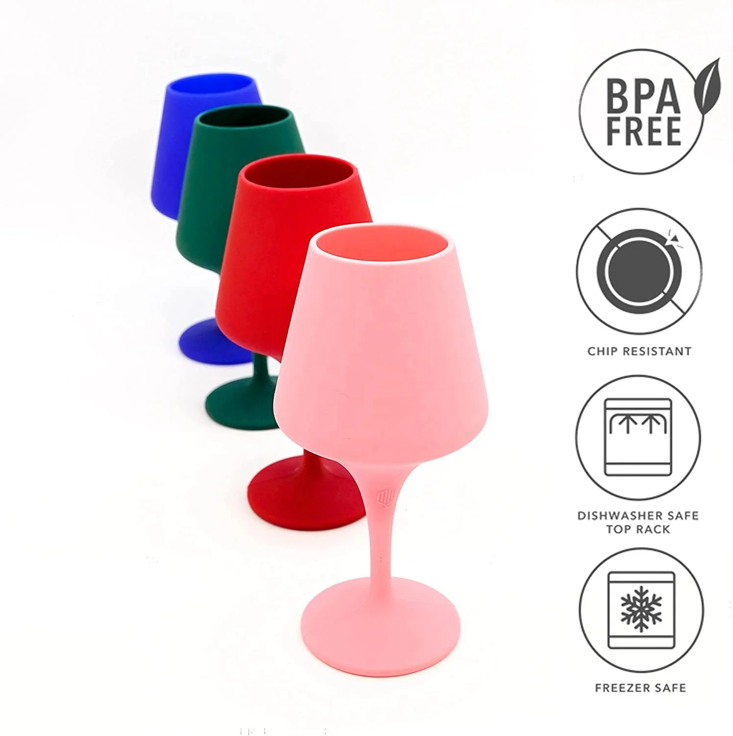 Jinke Wholesale Custom Silicone Anti-Fall Unbreakable Blue Green Red Pink Wineglasses Cup Reusable Stemmed Silicone Wine Glasses