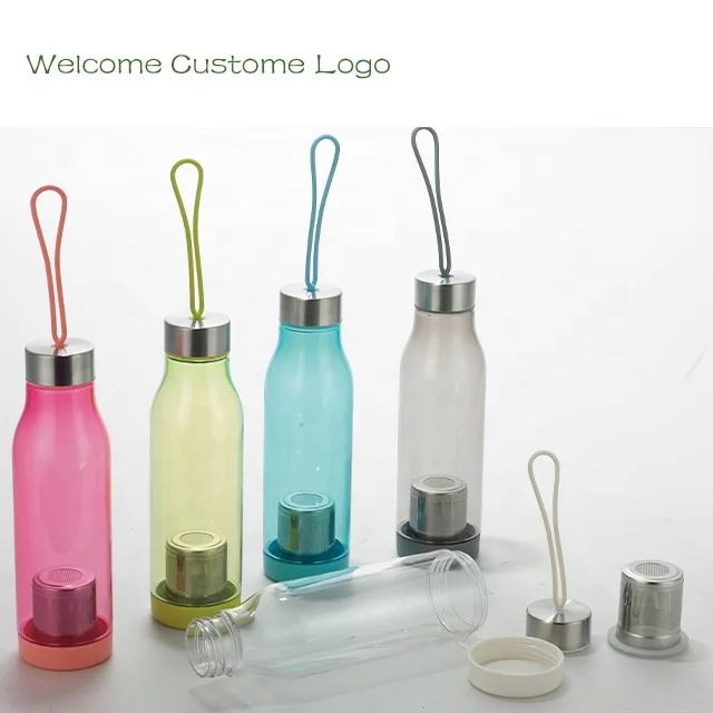 Plastic Water Bottles Manufacturer Simple Model Water Drinking Bottle With Tea Infuser Stainless Steel Infuser