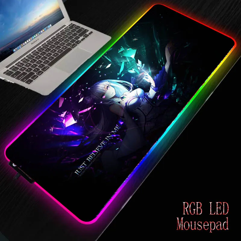 Mairuige Re Zero Girl RGB Gaming Mouse Pad Gamer pad LED Light Illuminated USB Wired Colorful Luminous Anime Mice mat