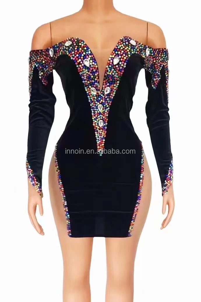 INNOIN New Women Nightclub Party Stage Wear Bling Costumes Sexy Cape Full Of Gold Sparkling Crystals Clothing