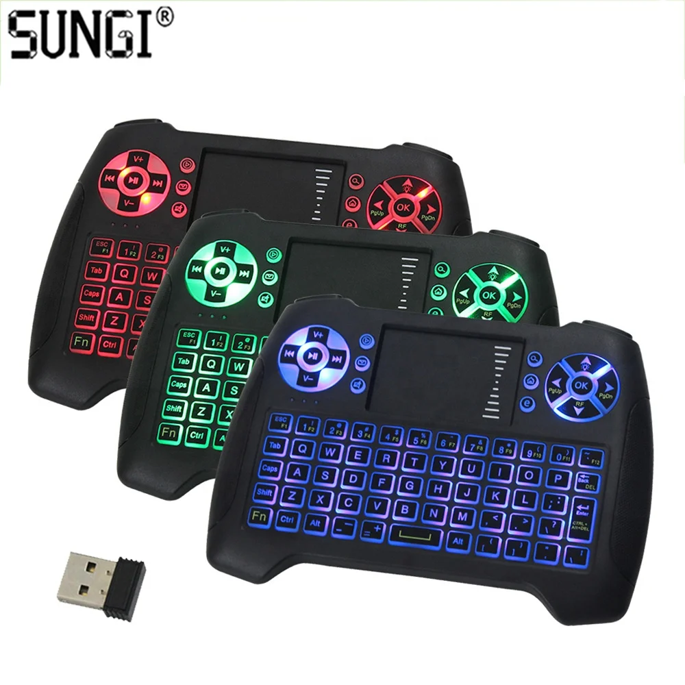 SUNGI Mini Keyboard Touchpad Wireless Portable Lightweight with Backlight Rechargeable Compatible with Apple TV PS4 Smartphone