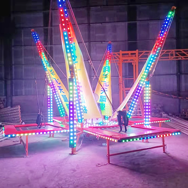 Custom Movable and Foldable 4-Person Colorful Lights Bungee Trampoline Factory Sales Promotional Price Jumping Bungee for Kids