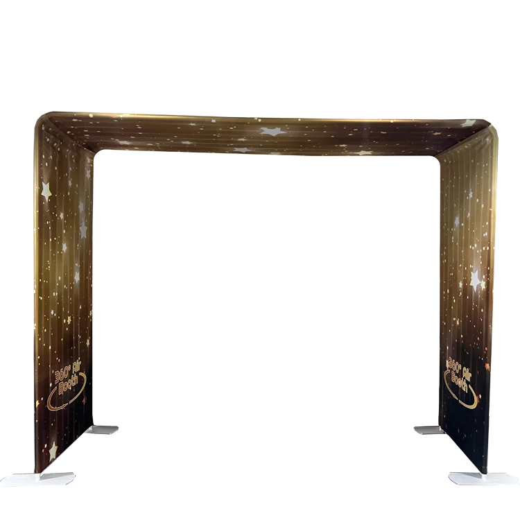 Custom tension fabric arch stand 360 camera overhead pillow case photo booth backdrop automatic selfie spinner