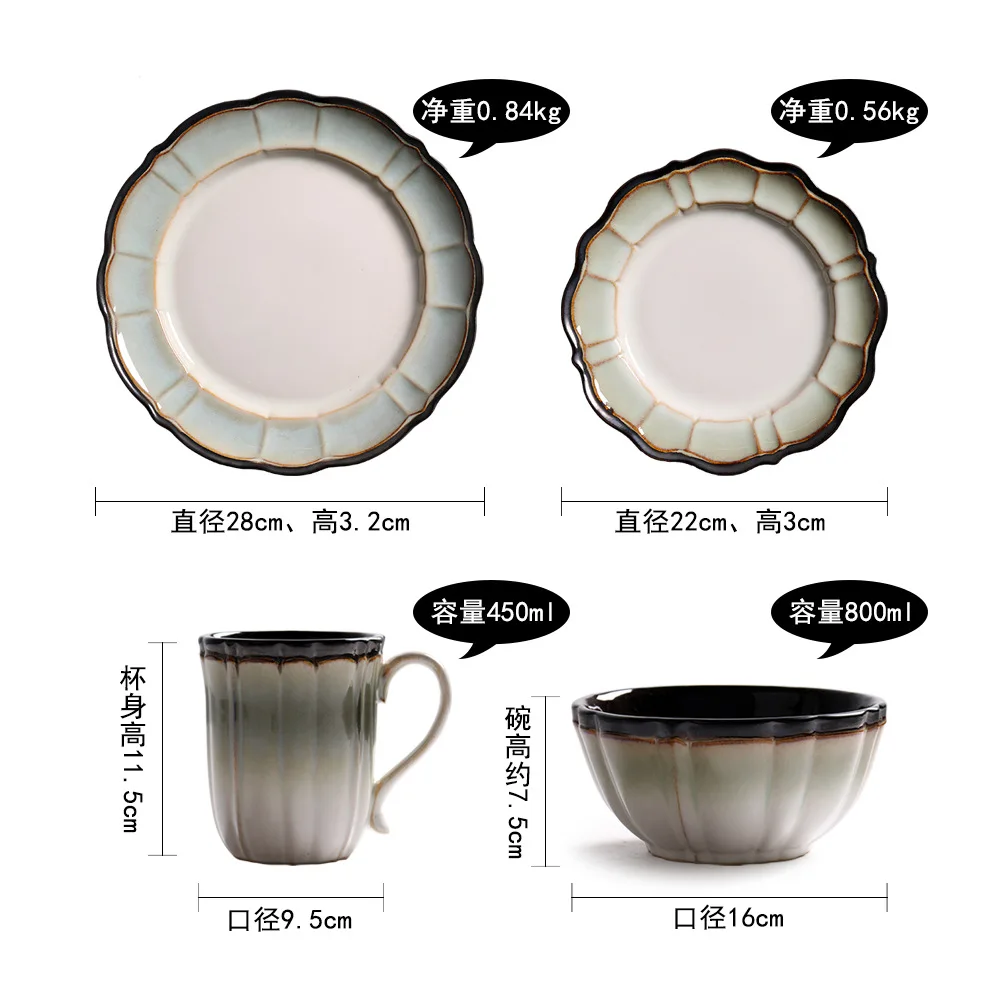 
Lotus Pond Moonlight American Western Tableware Creative Ceramic Bowl Plate Cup Set Home Dining Plate Salad Bowl Mug 