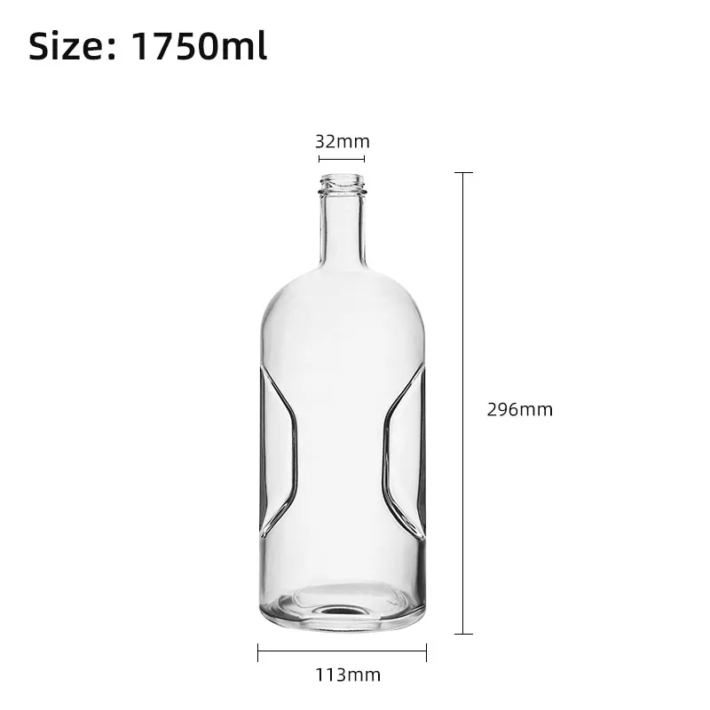 Rounded 1750 ml Flint Liquor Glass Bottle for Bordeaux Vodka with Pinch Grip Handle 33-400 TE Neck
