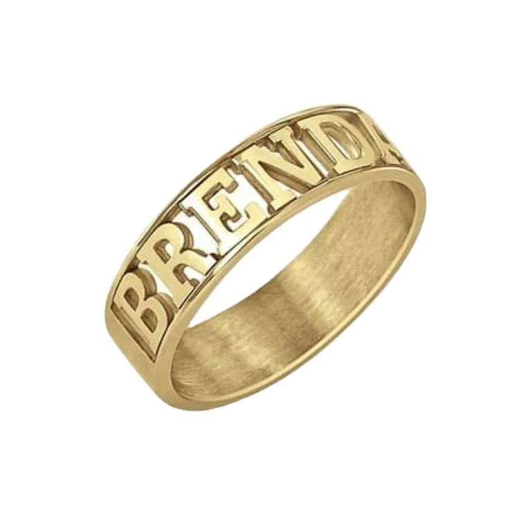custom finger initial women jewelry gold stainless steel rings