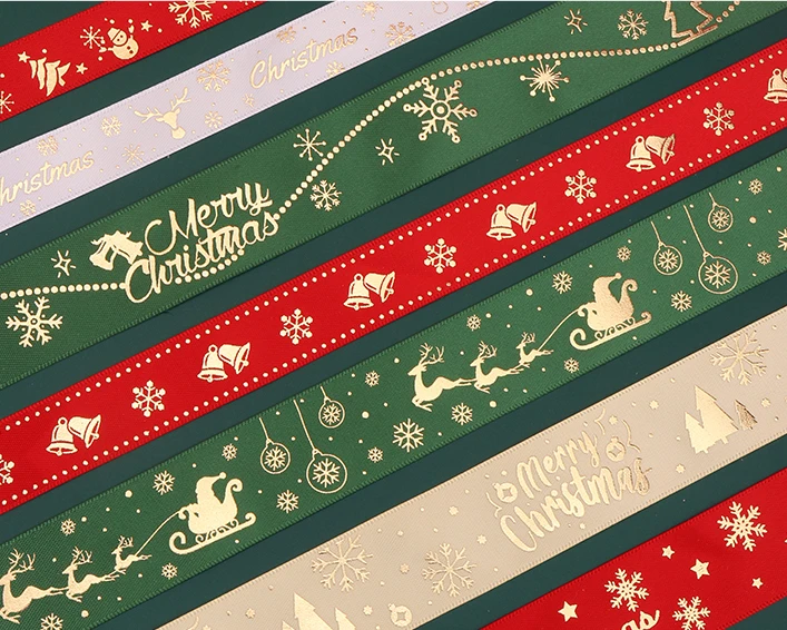 Red / Green  Cartoon Printed Grosgrain Ribbons Christmas Decoration Ribbons