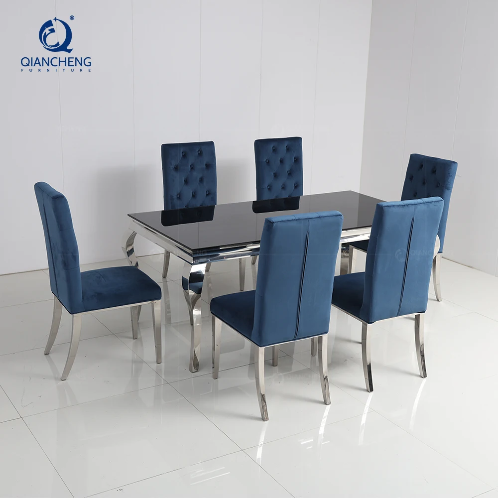 Classic snake legs dining table set modern fashion style black glass dining table and chairs