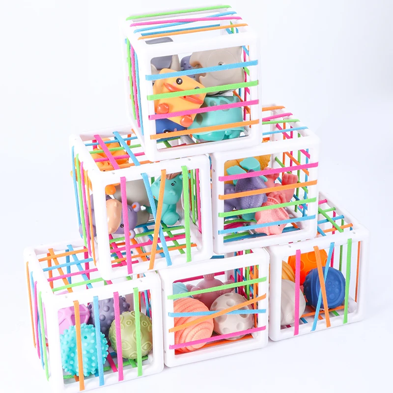 KSF Baby Early Education Color Cognition Hand Sensory Training Cube Toy Rainbow 0-3 Years Old Shape Sorting game