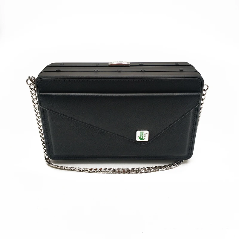 hot selling black mini pu metal box man women strap custom logo small luggage case chain hard shell cellphone box cosmetic box