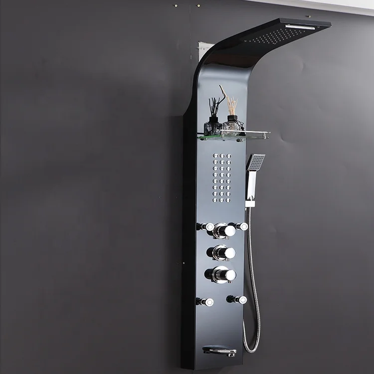 
stainless steel wall mounted black shower column 