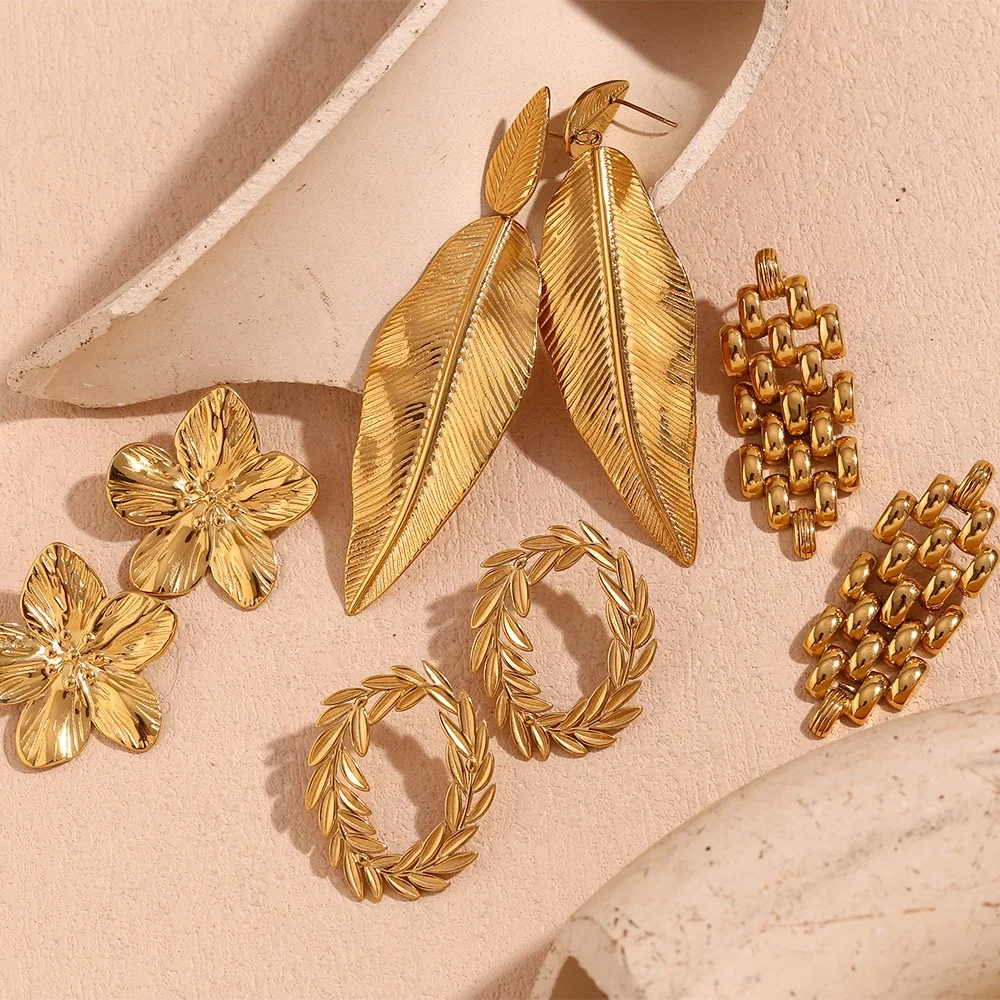 Dr. Jewelry INS Style Vintage 18K Gold Plated Stainless Steel Delicate Water Drop Flower Stud Earrings for Women Gift Jew elry