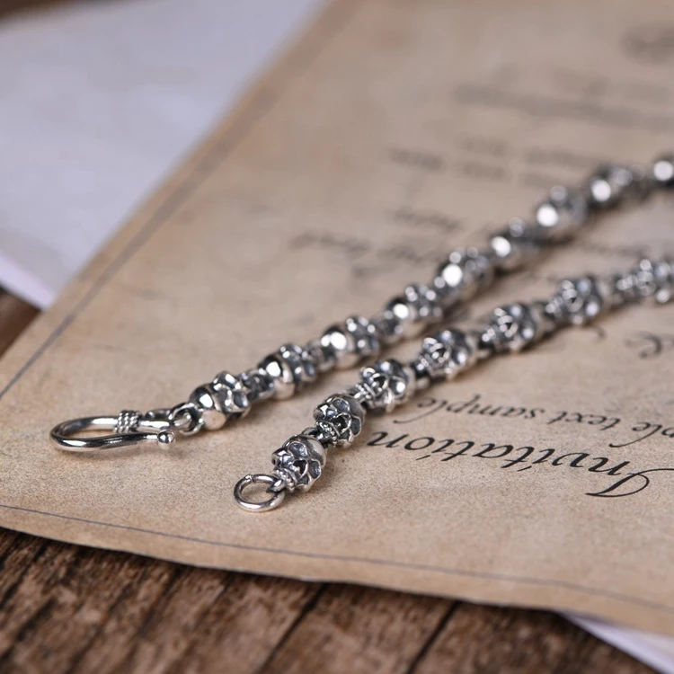 Wholesale 100% S925 sterling silver jewelry retro Thai silver hip hop Skull Bracelet for men and women