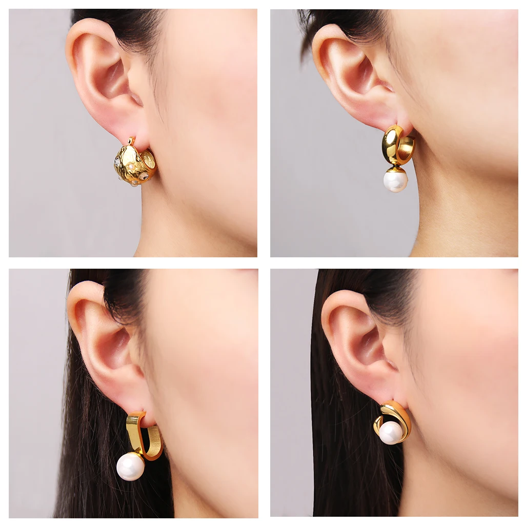 Pearl Earrings Set Lady Elegant Jewelry Manufacturer Custom Stainless Steel Gold Baroque Pearl Earrings