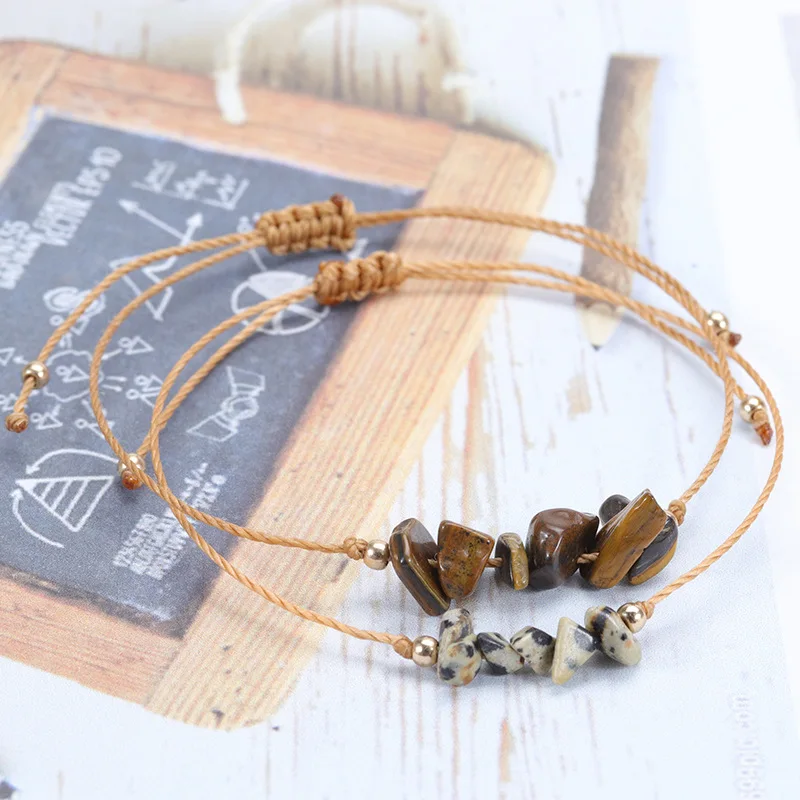 Hot Selling Bohemian Beach Irregular Crushed Stones Bracelet Summer Handmade Wax thread Woven bracelets
