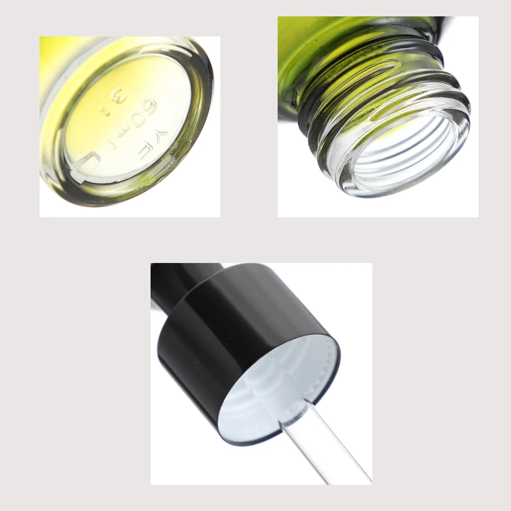 15ml (0.5 oz) 30ml (1 oz) 60ml (2 oz) Green Glass Bottles Skin Cosmetic Oil Sealable Dropper Industrial Serum Screen Printing