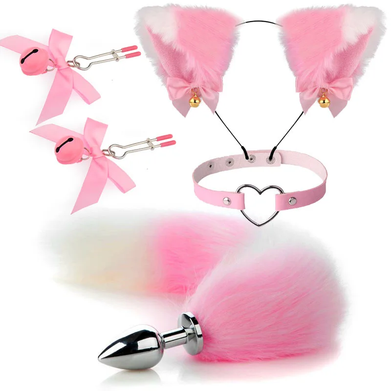 Adult Games Fox Tail Anal Plug Cat Ear Headdress Collar Sex Toys For Women