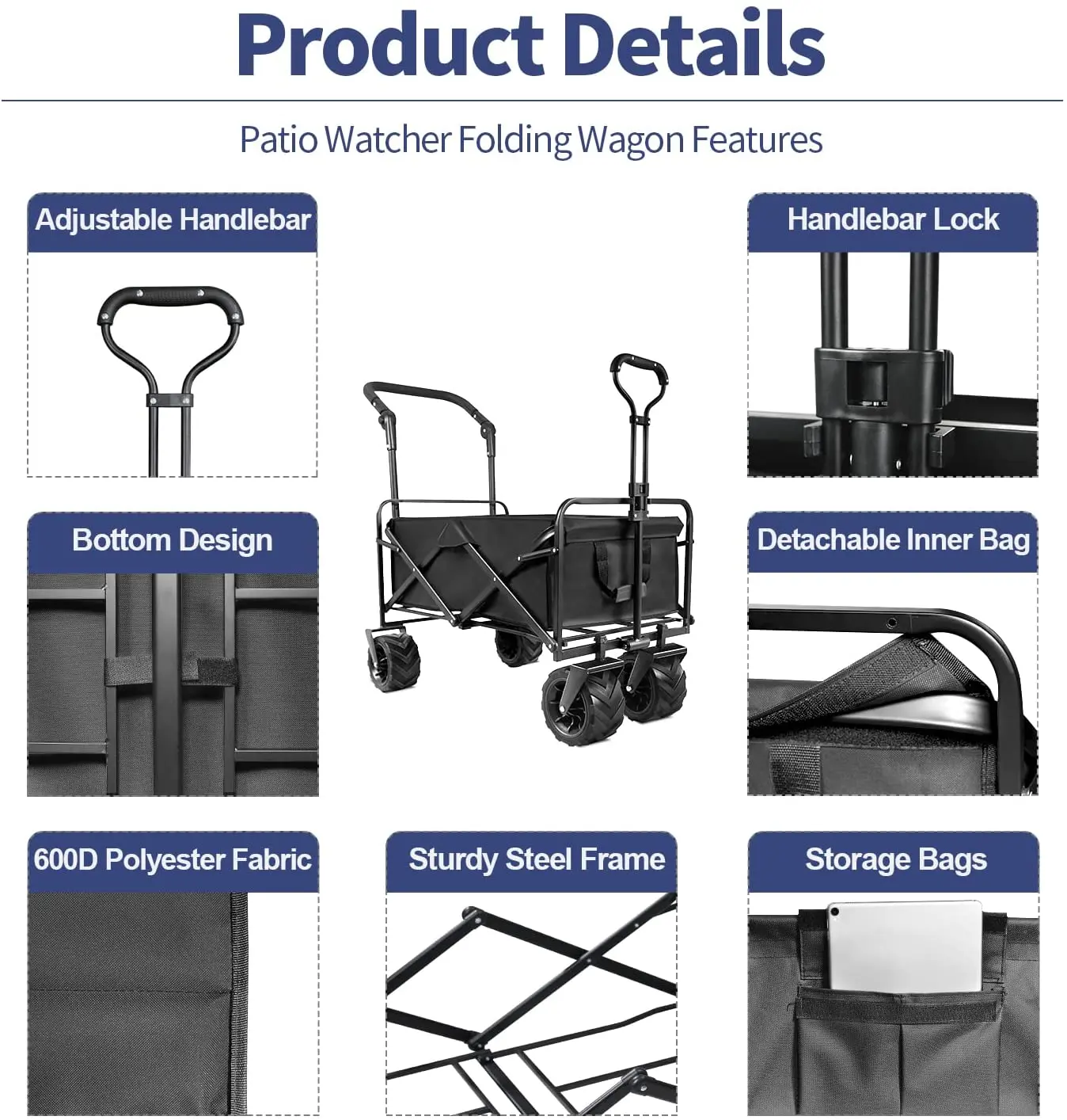 Folding Utility push pull wagon cart outdoor garden wagon beach cart camping shopping sports portable wagon large capacity